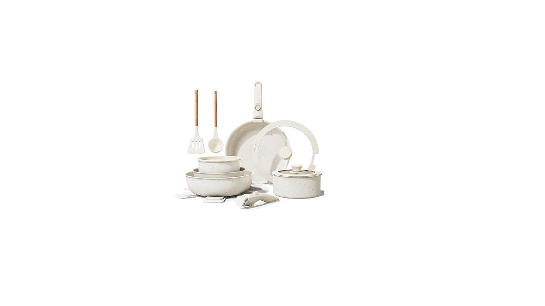 17pc Ceramic Nonstick Cookware Set - Cream White