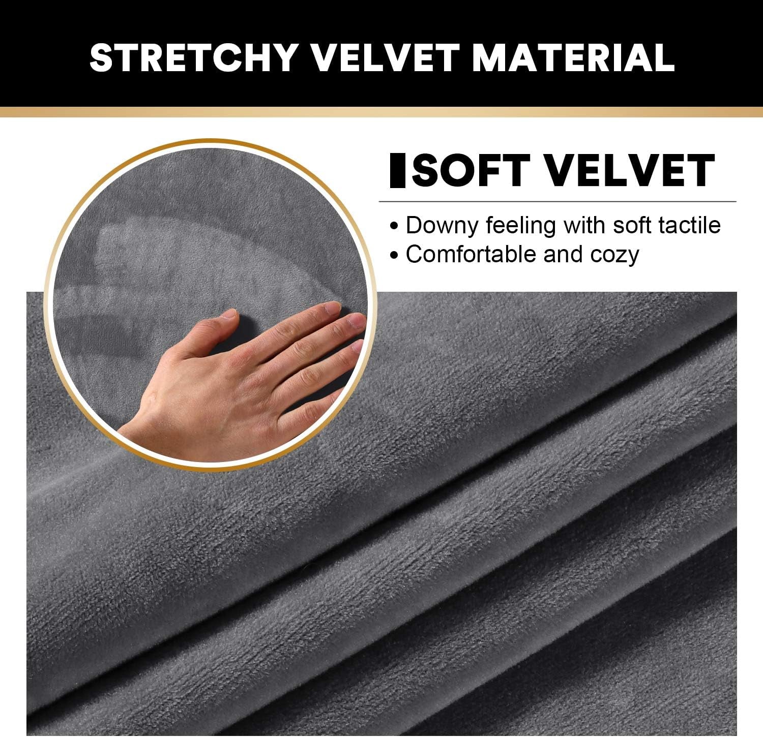 2 Pack Thick Velvet Stretch Armrest Covers for Chairs and Sofas - Non Slip, Grey