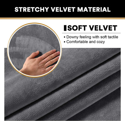 2 Pack Thick Velvet Stretch Armrest Covers for Chairs and Sofas - Non Slip, Grey