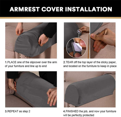 2 Pack Thick Velvet Stretch Armrest Covers for Chairs and Sofas - Non Slip, Grey