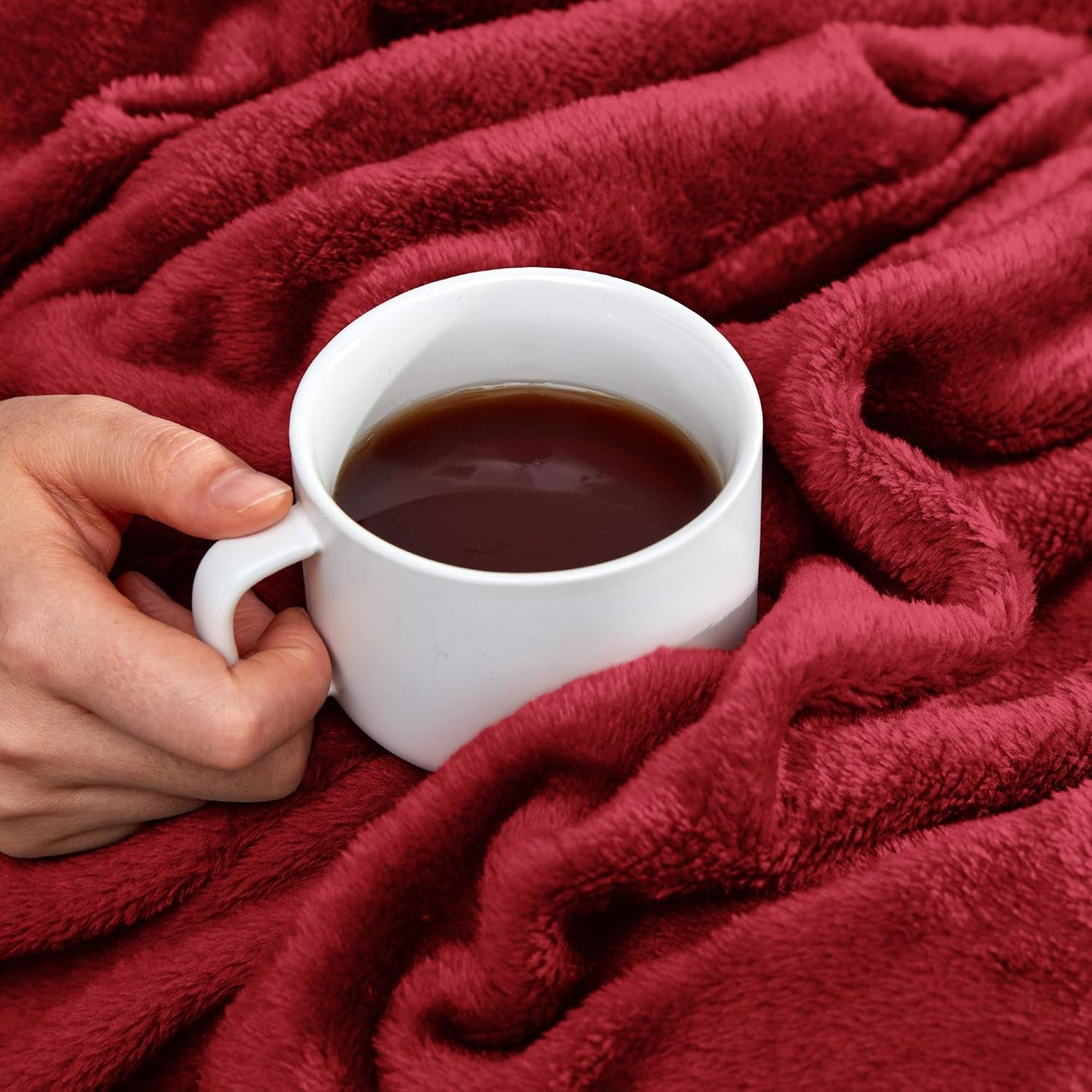 Burgundy Fleece Blanket Super Soft Cozy Throw Flannel Blanket, Lightweight Comfy Fuzzy Blanket Plush Throw Blankets for Couch, Sofa, Bed, Camping, Travel, 50X60Inches