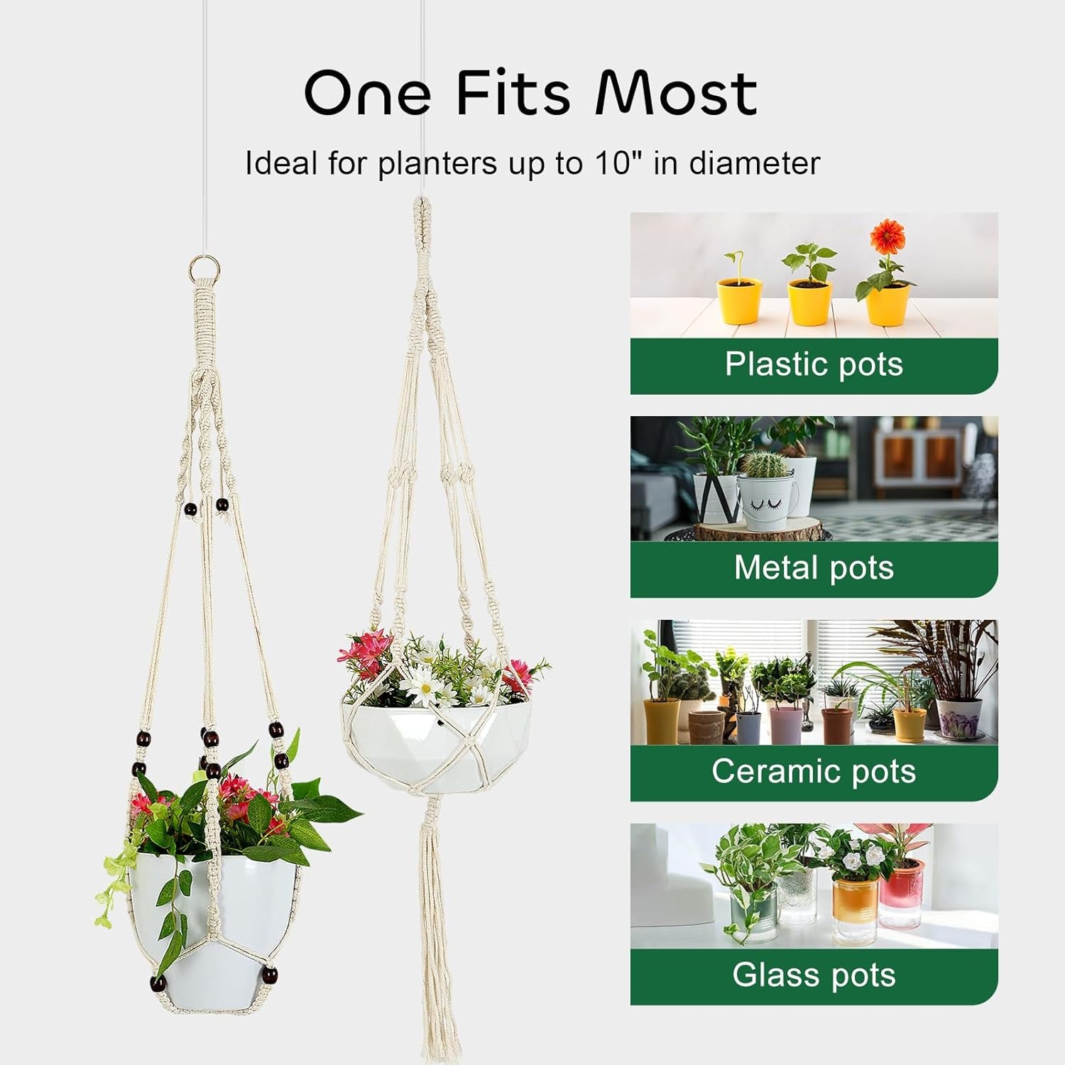 5 Packs Macrame Plant Hangers with 5 Hooks, Different Tiers Handmade Cotton Rope Hanging Planters Set Flower Pots Holder Stand for Indoor Outdoor Boho Home Decor
