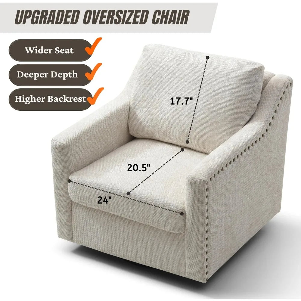 Oversized Swivel Accent Chair,Chenille Fabric Large Comfy Reading Chairs,Mid Century Modern Living Room Chair,Wide Arm Chair