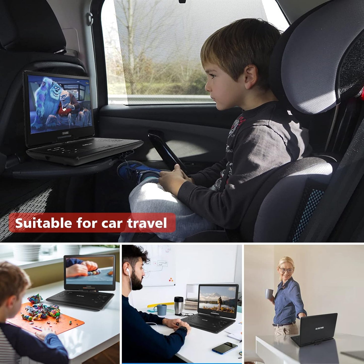 16.9" Portable DVD Player with 14.1" Large HD Screen,High Volume Speaker,4-6 Hours Built-In Rechargeable Battery,Support USB/SD Card/Sync TV and Multiple Disc Formats,Region Free,Remote Control,Black