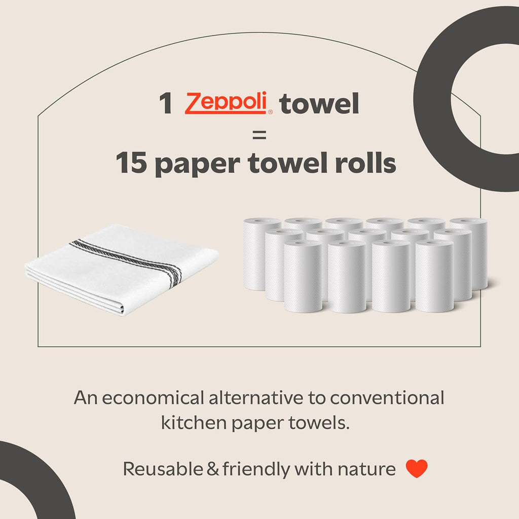 Classic Kitchen Towels - 15 Pack 100% Natural Cotton Towel Set, Reusable Wash Cloths, Absorbent Dish Towels, Machine Washable Hand Towels, Kitchen Essentials, 14” X 25”, Black Striped