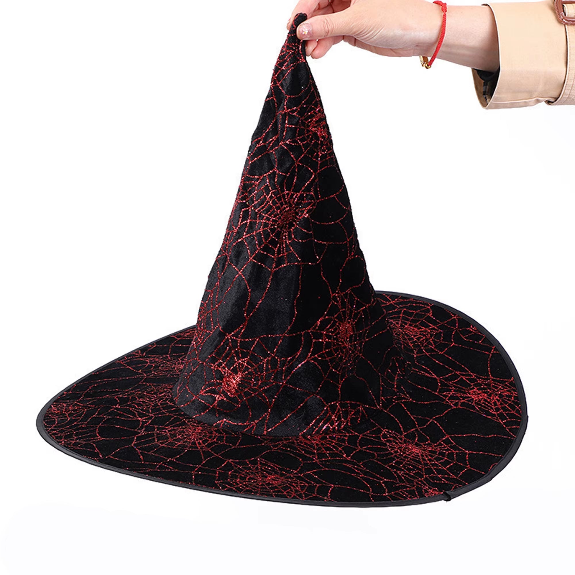 Black Lace Witch Hat w/Skull and Crossbones