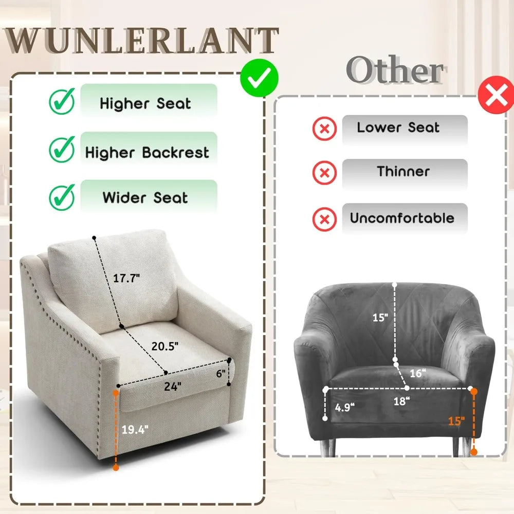 Oversized Swivel Accent Chair,Chenille Fabric Large Comfy Reading Chairs,Mid Century Modern Living Room Chair,Wide Arm Chair