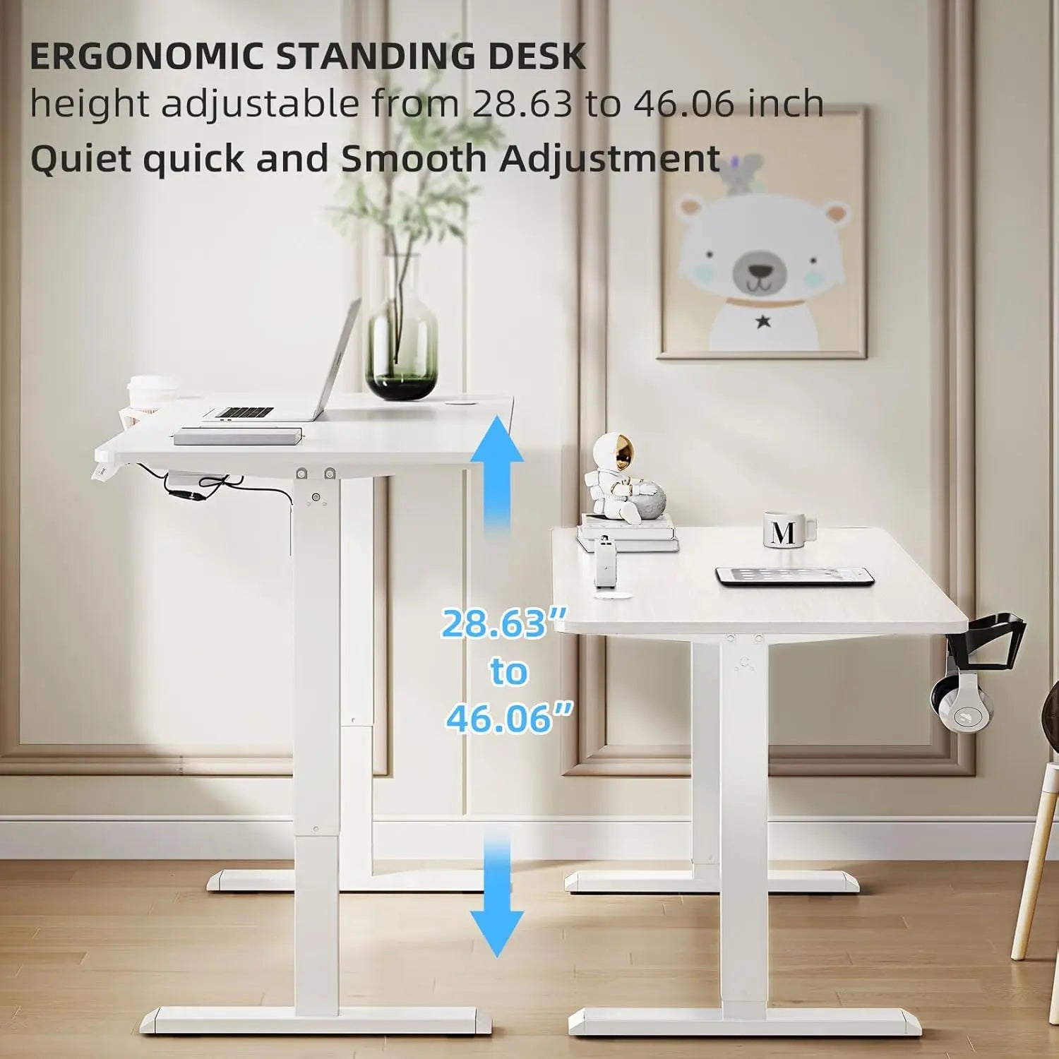 63" x 24" Electric Adjustable Standing Desk - White