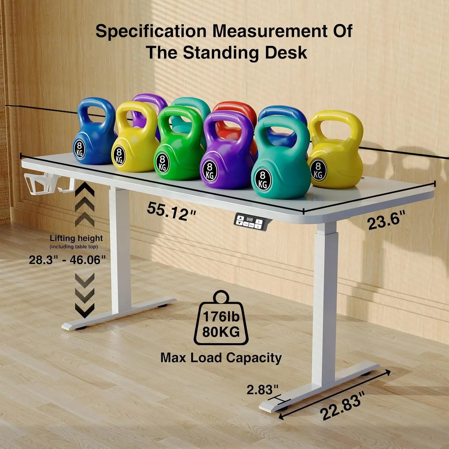 63" x 24" Electric Adjustable Standing Desk - White