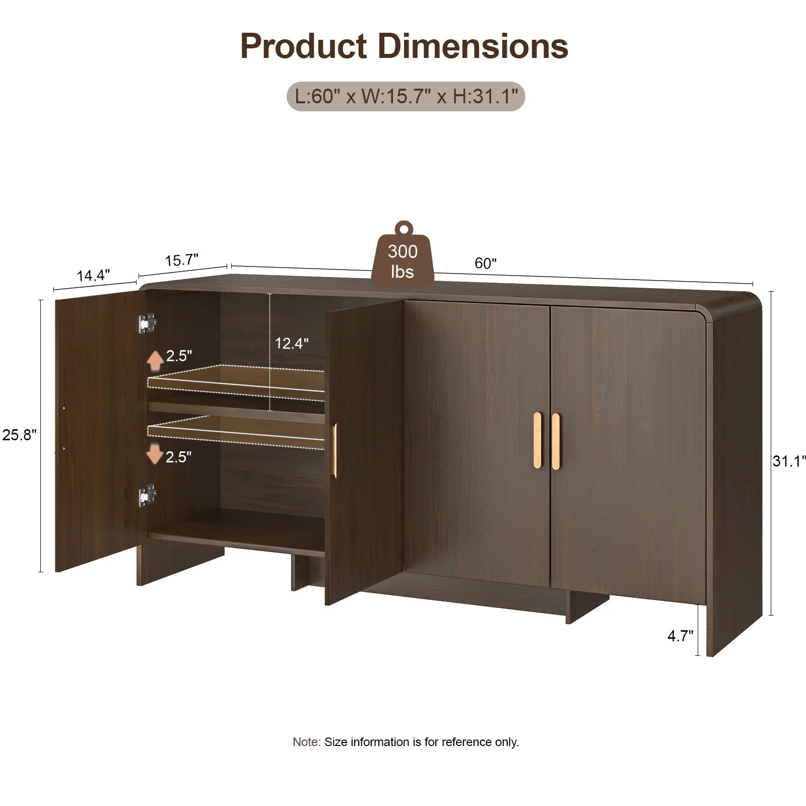 60" Farmhouse 4 Door Sideboard