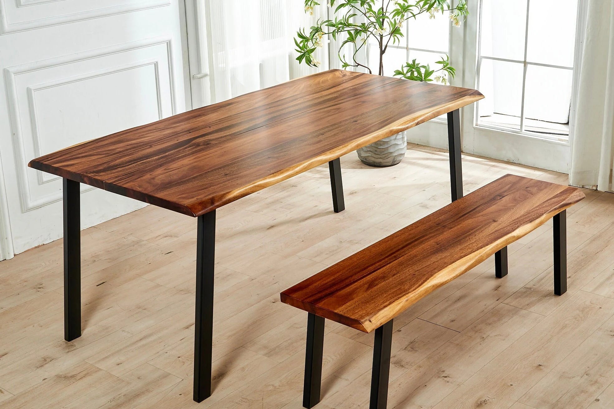 Dining Table - Live Edge Dining Table, Walnut Table, Modern Table, Wood Table, Large Kitchen Table with Steel Legs, 72" Dining Table