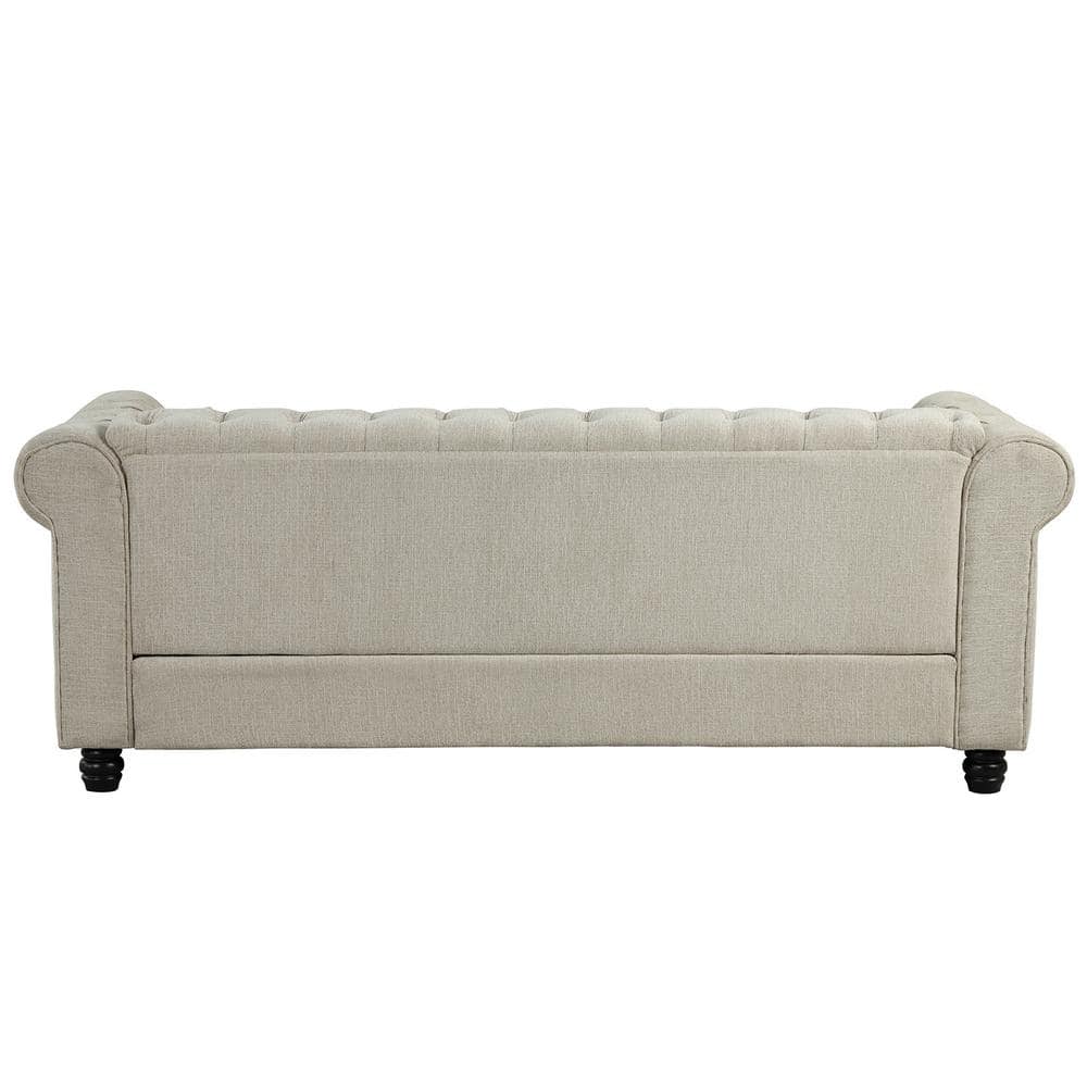 3pc Chesterfield Living Room Set - Beige Linen