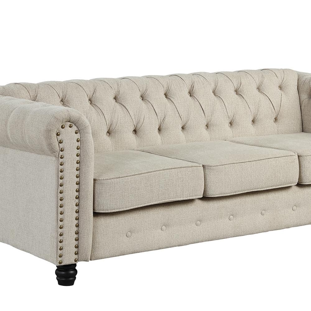 3pc Chesterfield Living Room Set - Beige Linen