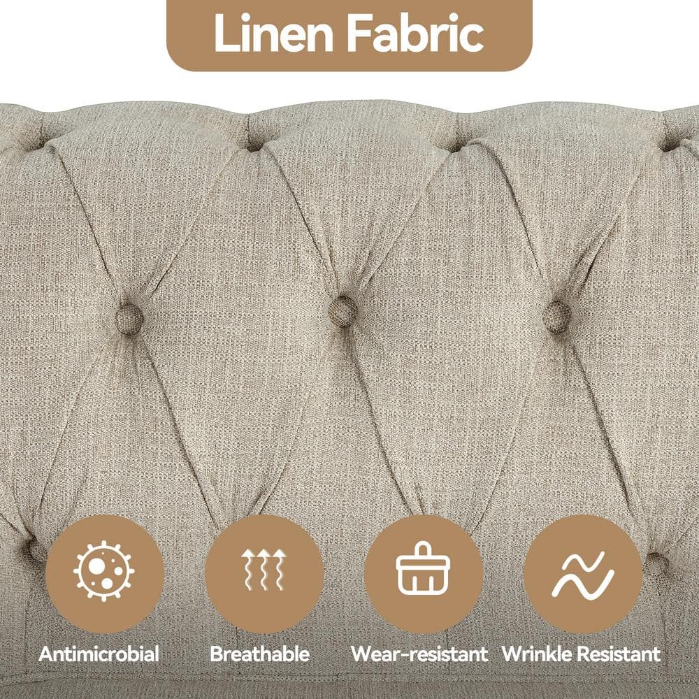 3pc Chesterfield Living Room Set - Beige Linen