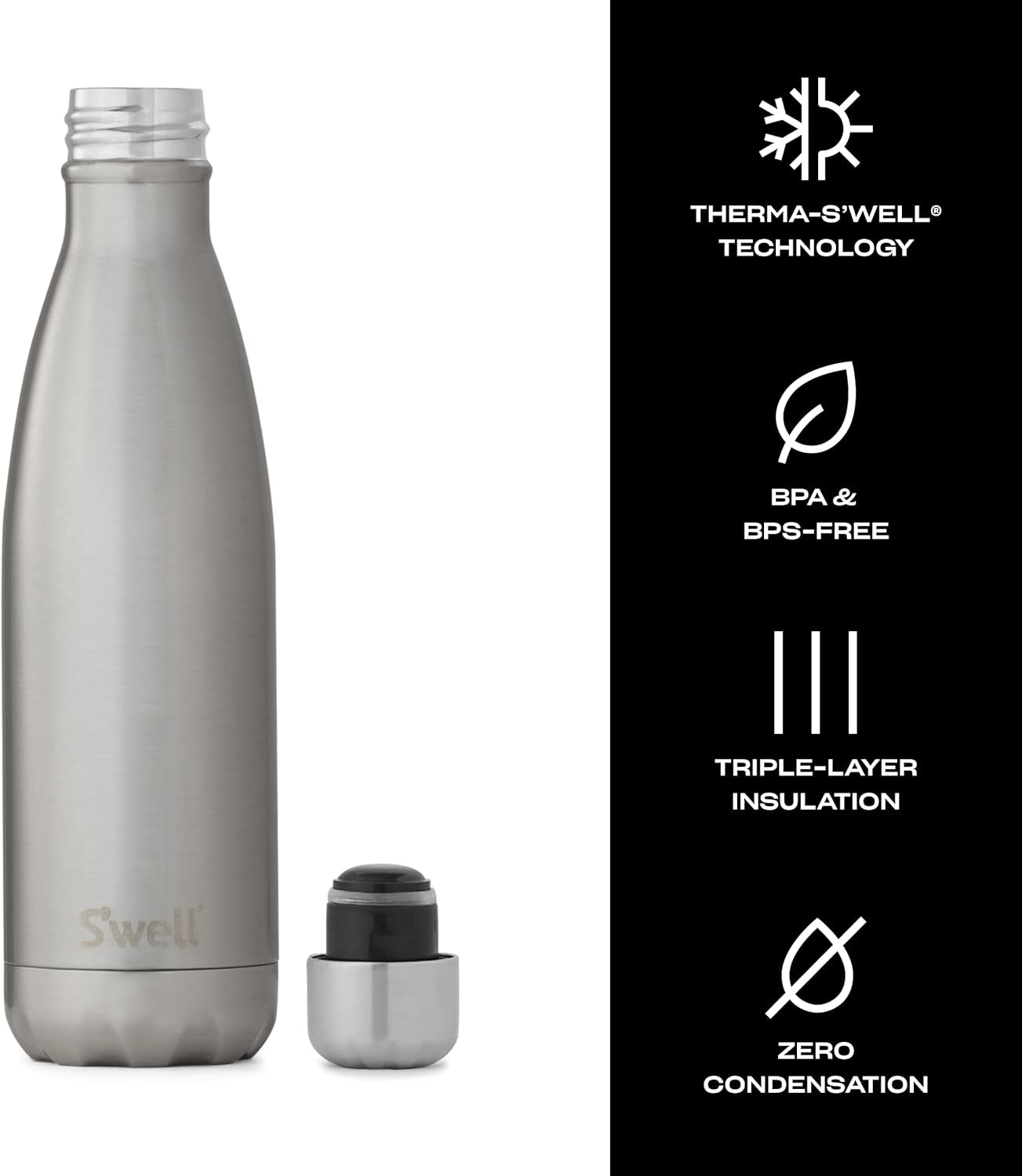 Stainless Steel Water Bottle - 17 Fl Oz - Silver Lining - Triple-Layered Vacuum-Insulated Containers Keeps Drinks Cold for 36 Hours and Hot for 18 - Bpa-Free - Perfect for the Go