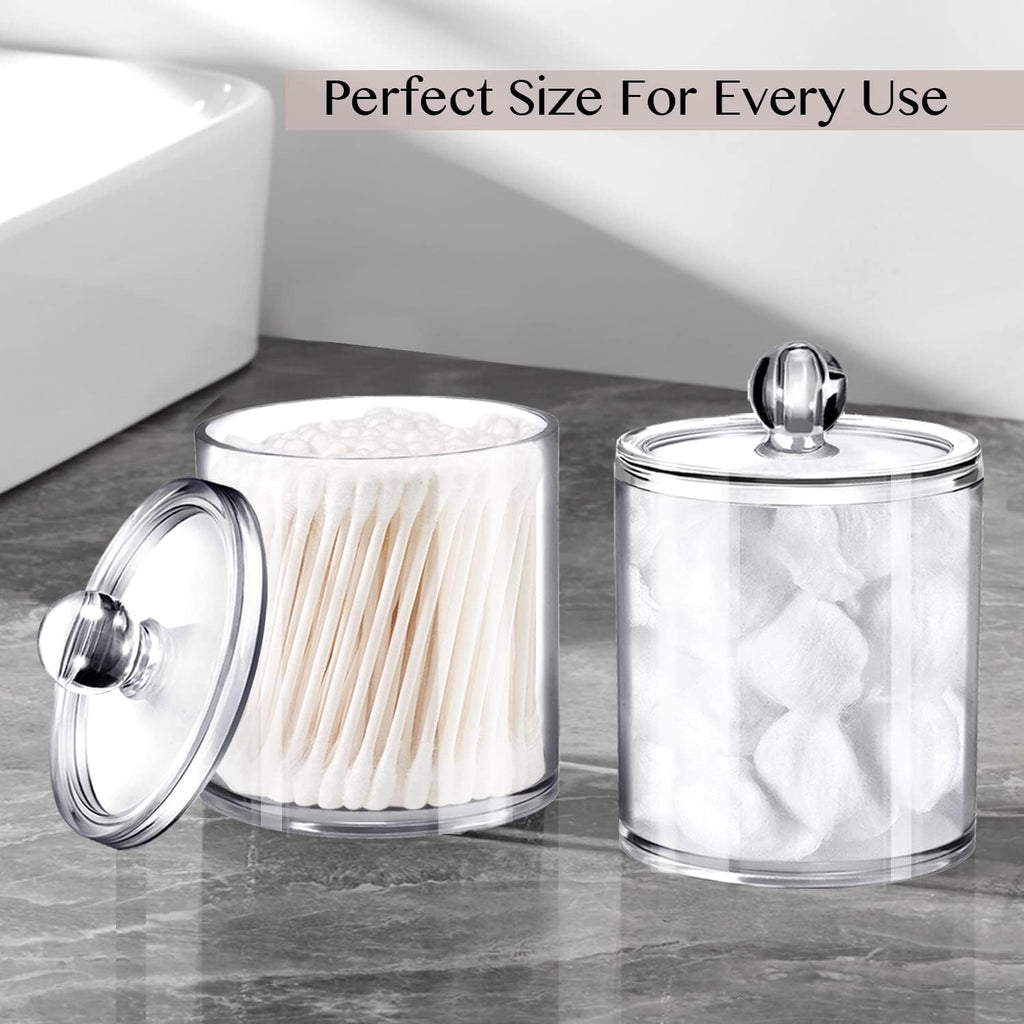 Qtip Dispenser Holder Bathroom Vanity Organizer Apothecary Jars Canister Set for Cotton Ball,Cotton Swab,Q-Tips,Cotton Rounds,Bath Salts,Premium Quality Plastic Acrylic Clear