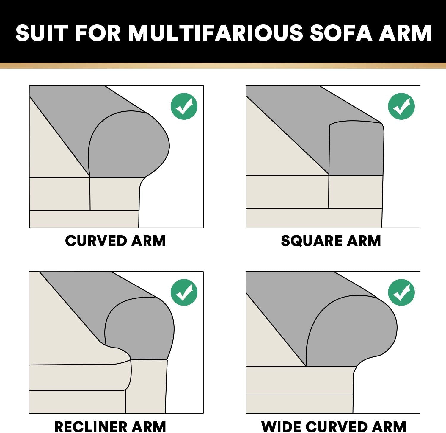 2 Pack Thick Velvet Stretch Armrest Covers for Chairs and Sofas - Non Slip, Grey