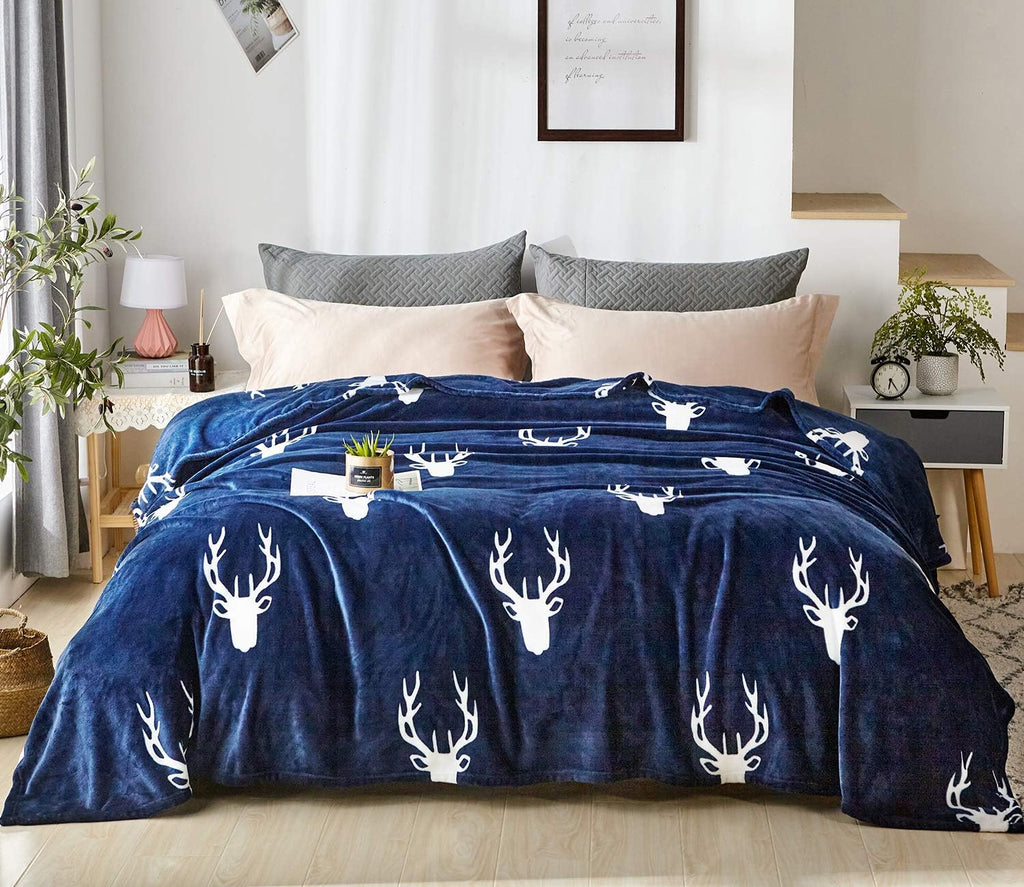 Plush Queen Size Flannel Fleece Blanket, Soft Microfiber Cozy Lightweight Solid Color Bed Couch Blanket for All Season, Deer