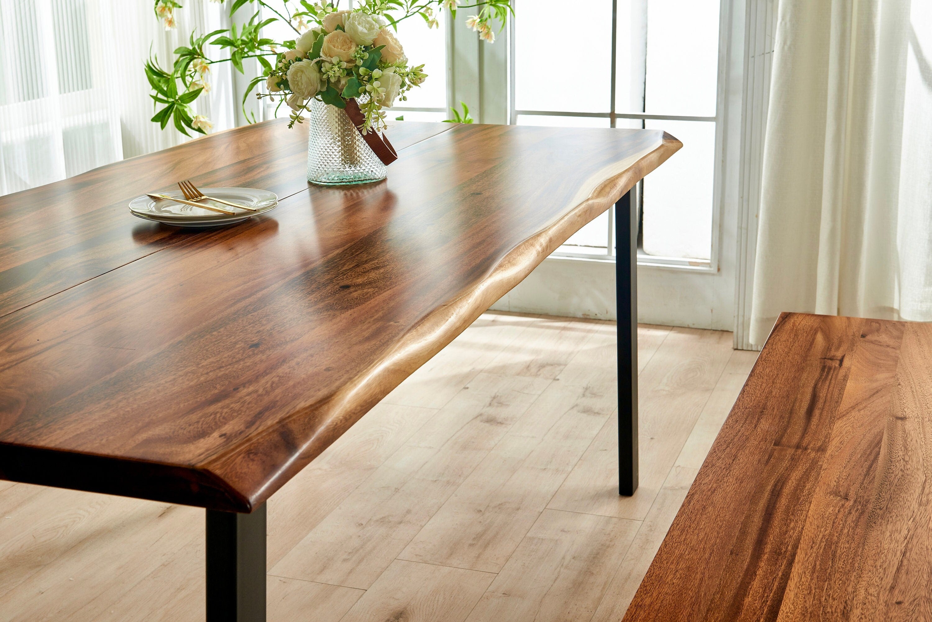 Dining Table - Live Edge Dining Table, Walnut Table, Modern Table, Wood Table, Large Kitchen Table with Steel Legs, 72" Dining Table