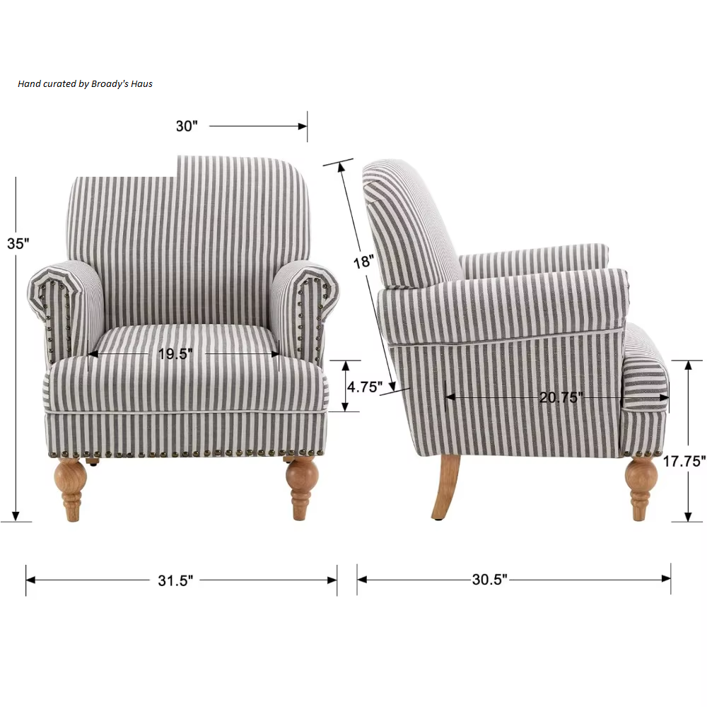 Mid-Century Modern Linen Upholstered Accent Chair w/Nailhead Trim 