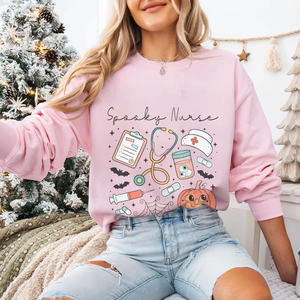 Halloween Themed Graphic Sweatshirt - Spooky Nurse