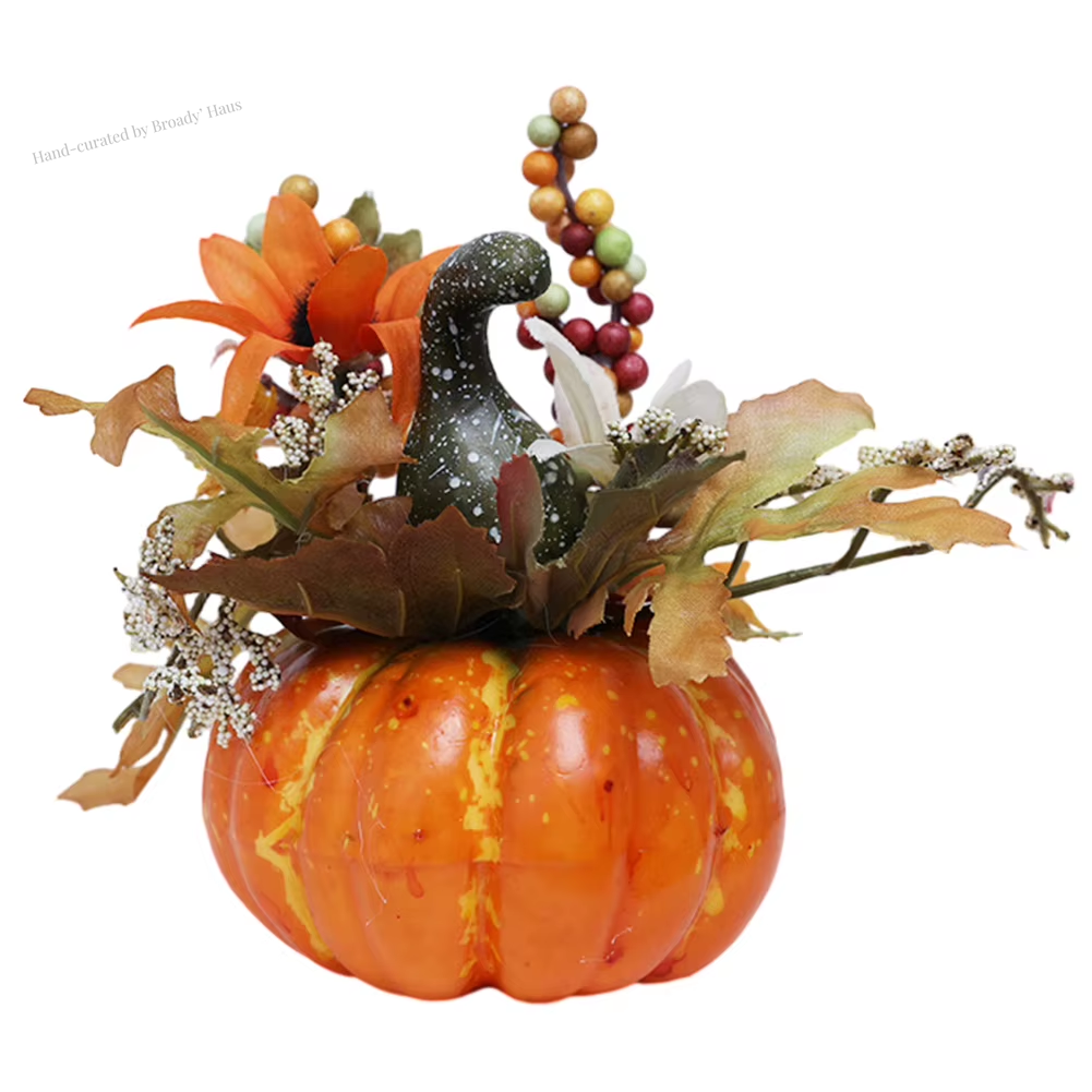 Autumn Pumpkin Table Centerpiece w/Leaves & Berries