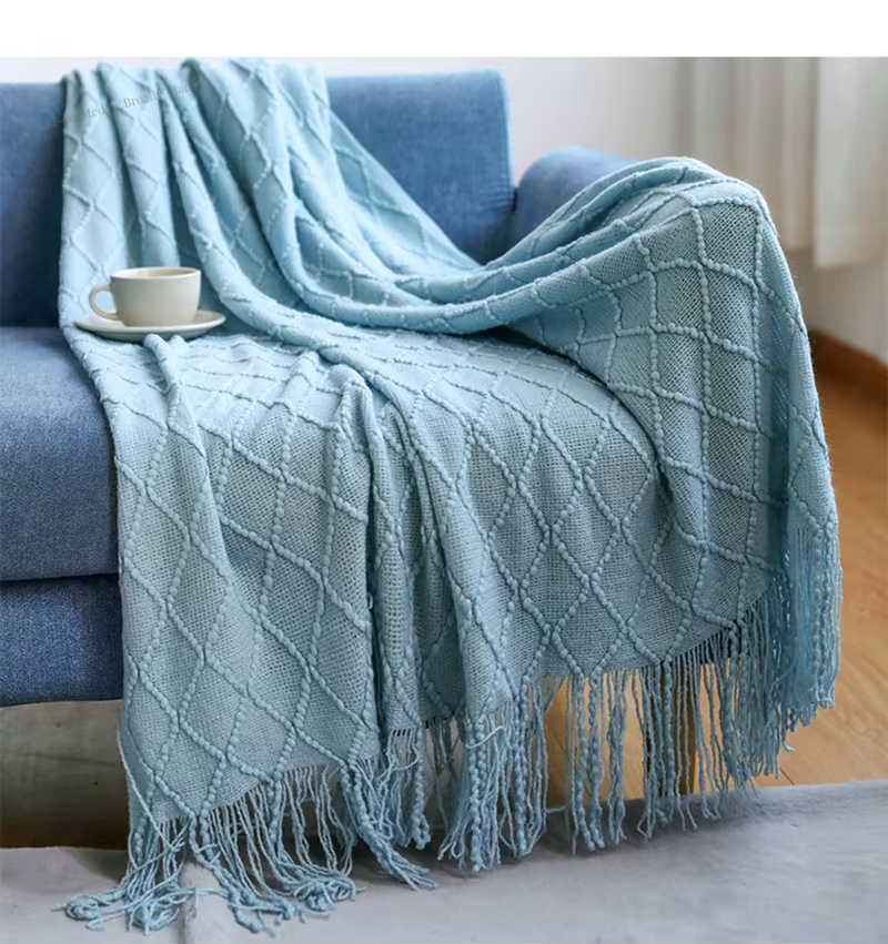 Nordic Knitted Throw Blankets w/Tassels 