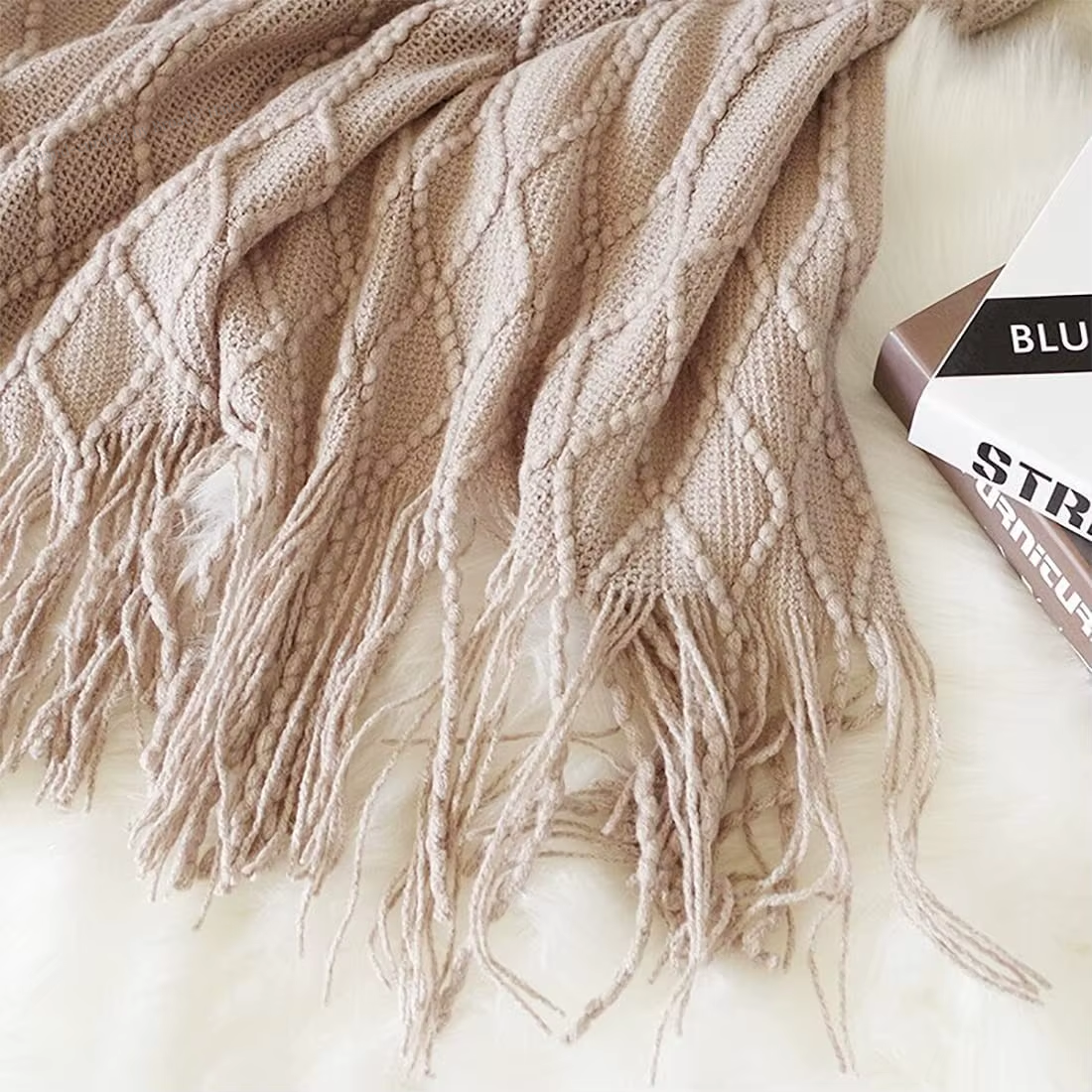 Nordic Knitted Throw Blankets w/Tassels 