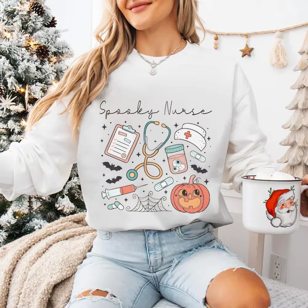 Halloween Themed Graphic Sweatshirt - Spooky Nurse