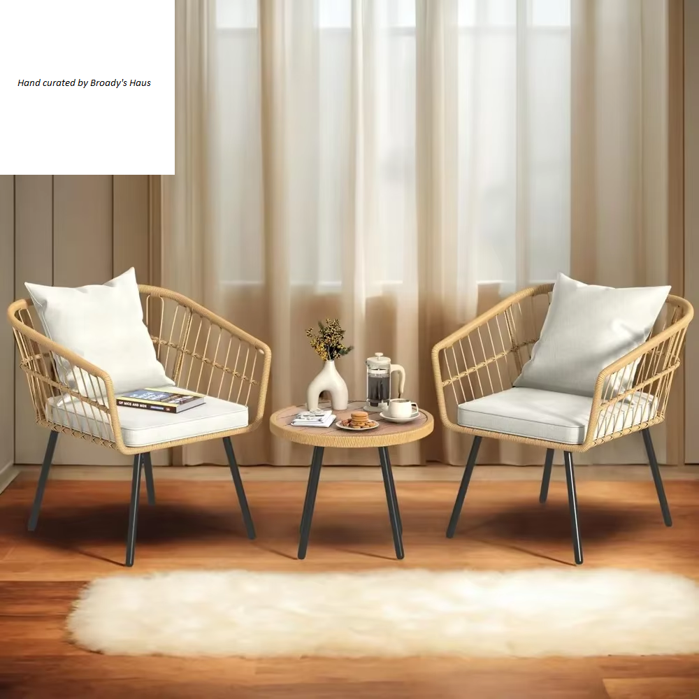Accent Chairs Set of 2 Mid-Century Modern Chair with Pillow Upholstered Lounge Arm Chair with Side Table & Soft Cushion