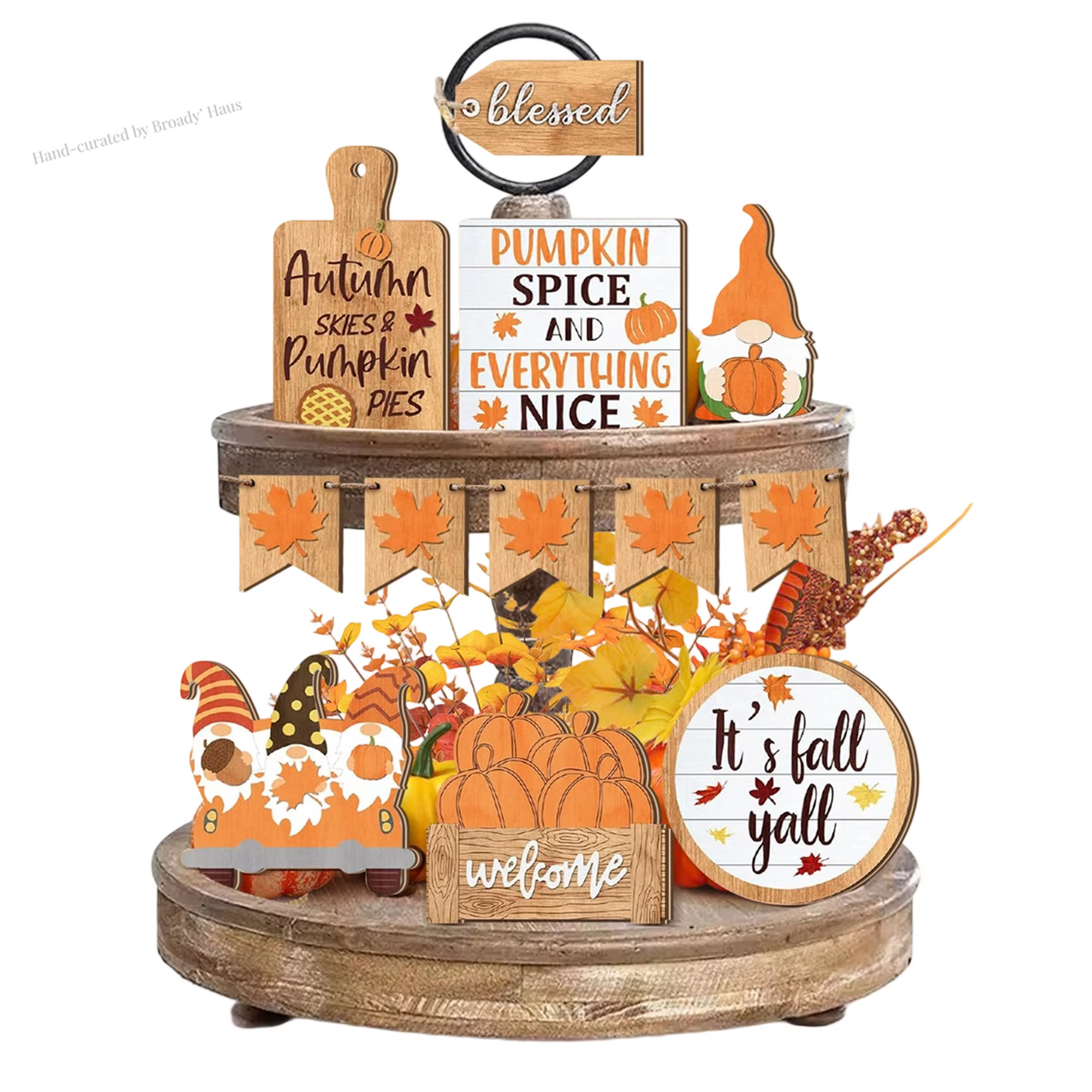 Fall Harvest Wooden Blessed Pumpkin Spice Table Centerpiece