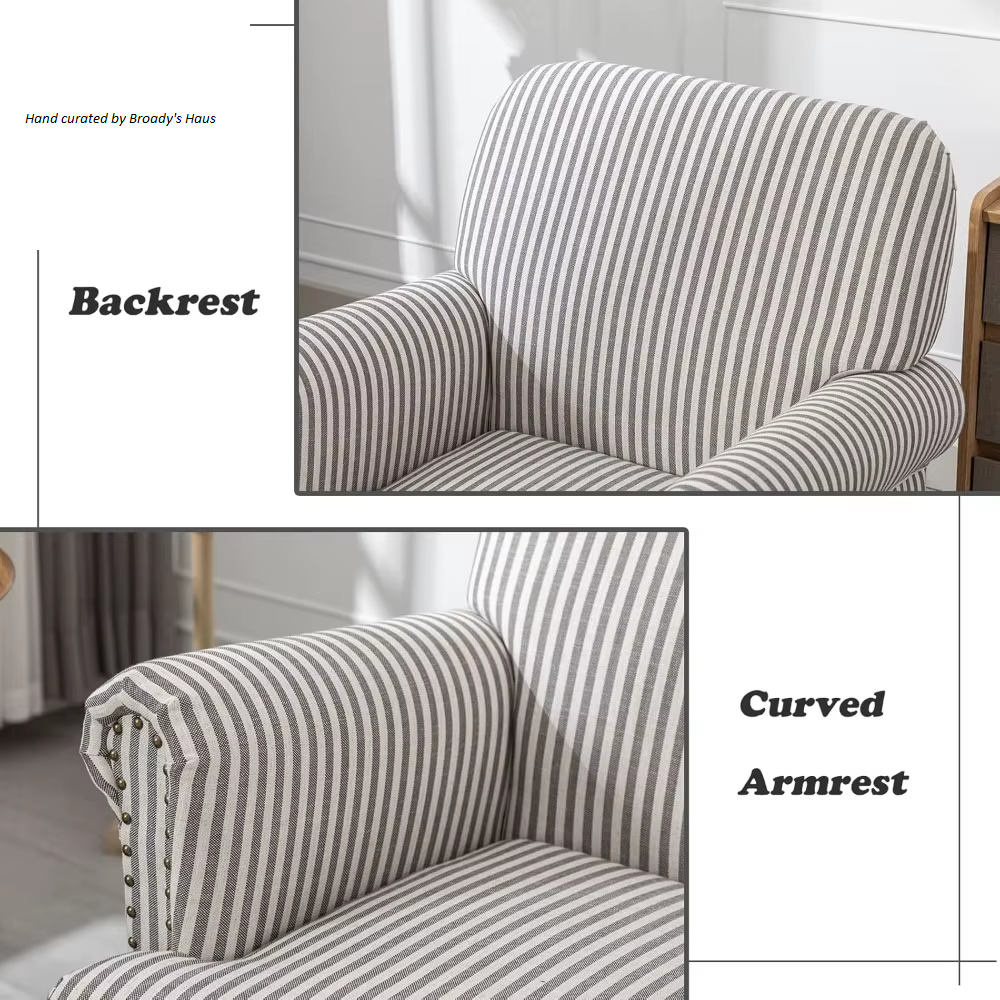 Mid-Century Modern Linen Upholstered Accent Chair w/Nailhead Trim 