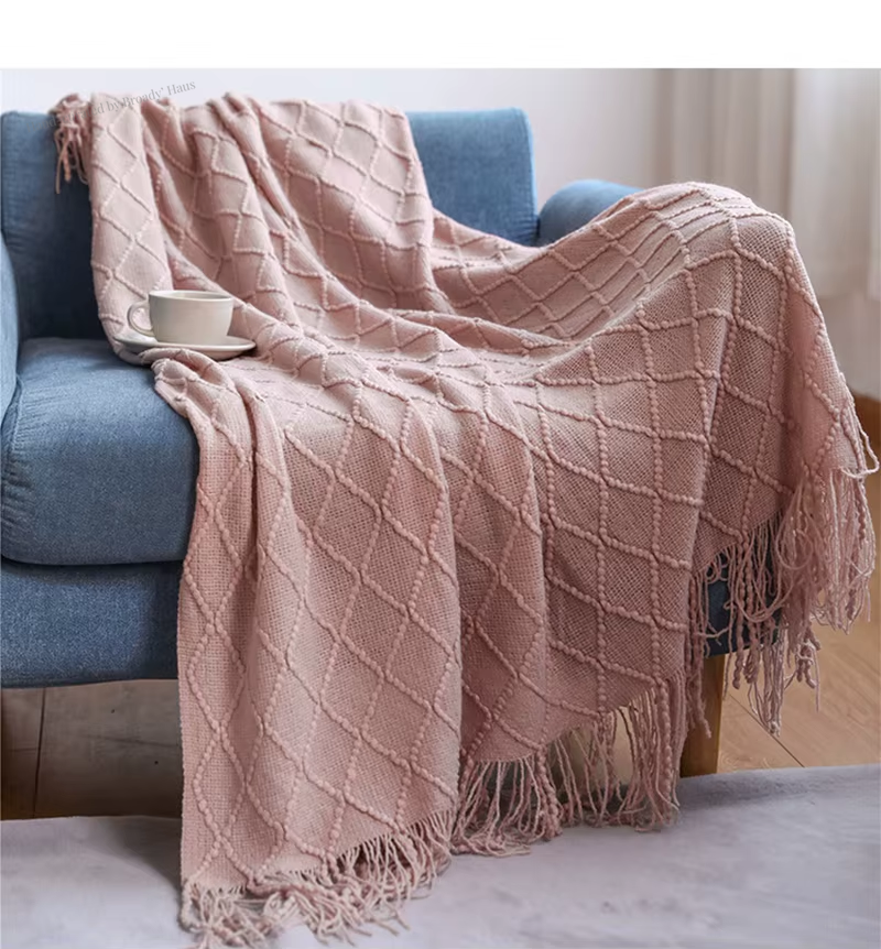 Nordic Knitted Throw Blankets w/Tassels 
