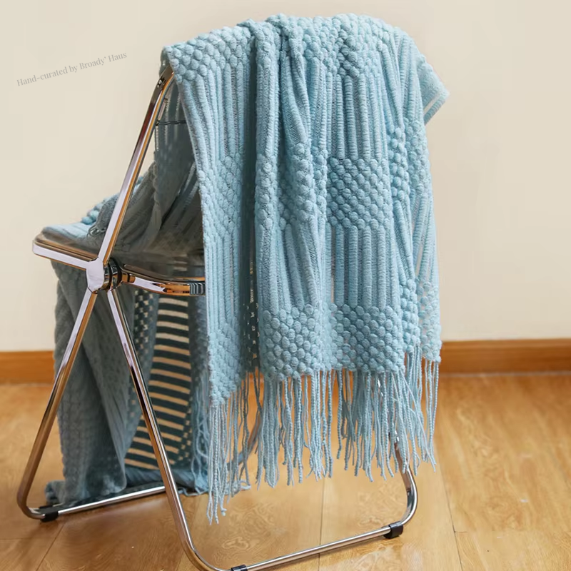 Nordic Knitted Throw Blankets w/Tassels 
