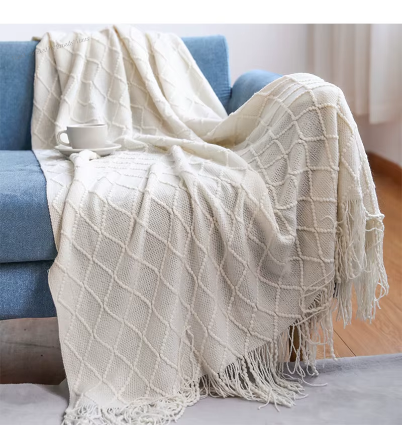 Nordic Knitted Throw Blankets w/Tassels 