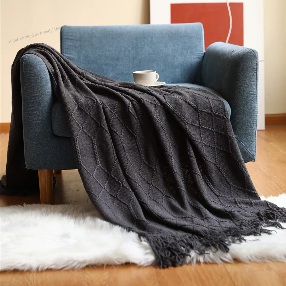 Nordic Knitted Throw Blankets w/Tassels 