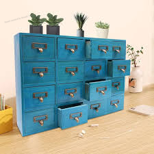 16-Drawer Wood & Metal Desktop Apothecary Storage Chest