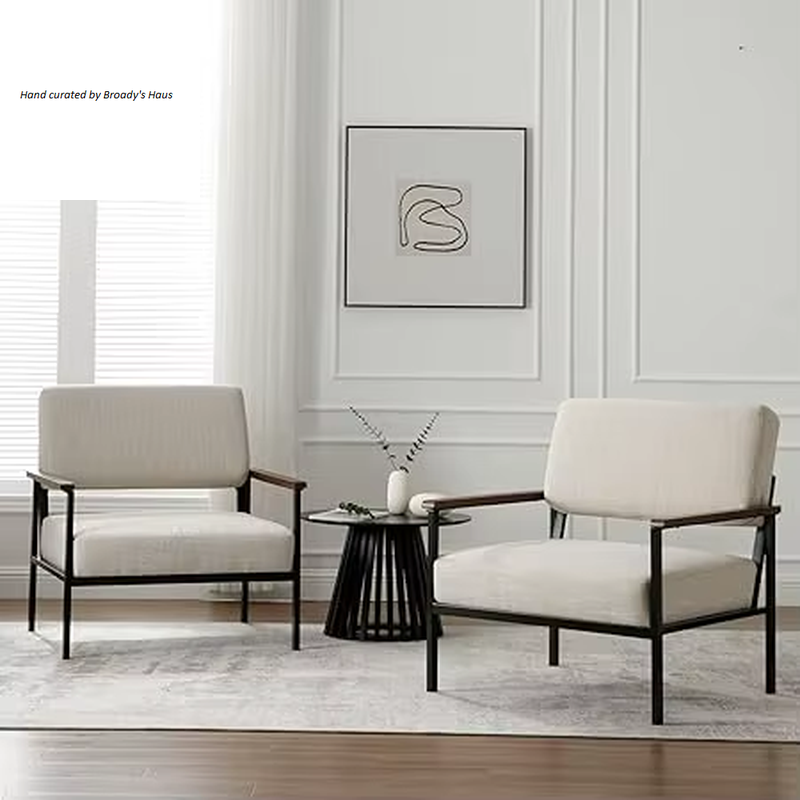Mid Century Modern Linen Upholstered Accent Chairs - Set of 2