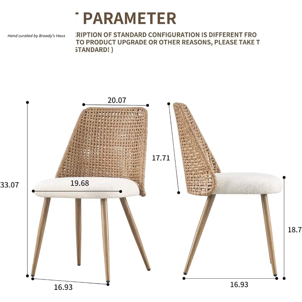 Modern Rattan and Boucle Dining Chairs - Set of 4