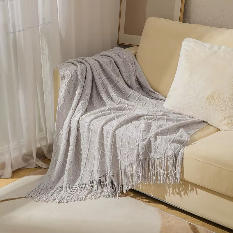 Nordic Knitted Throw Blankets w/Tassels 