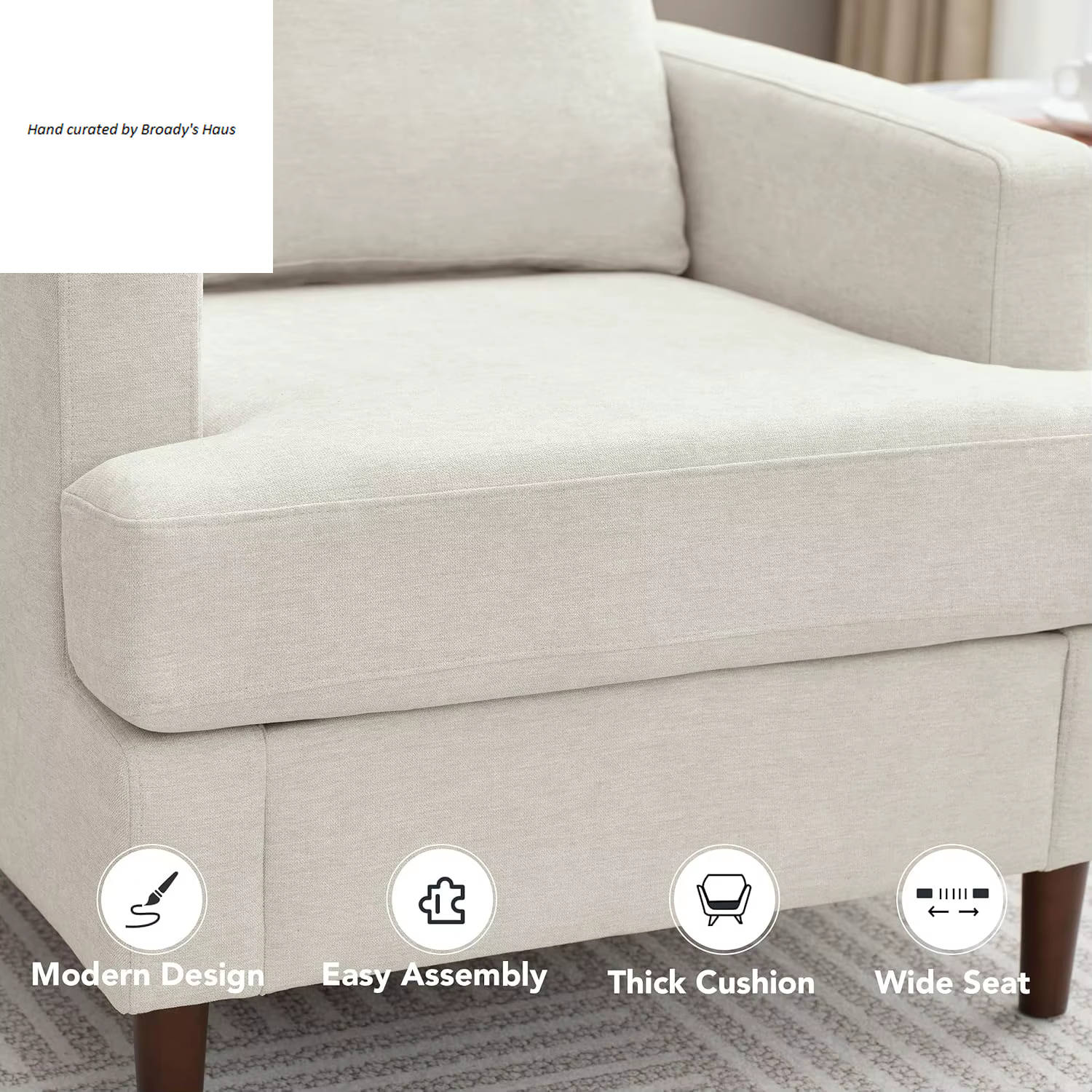 Mid-Century Modern Linen Fabric Armchair 
