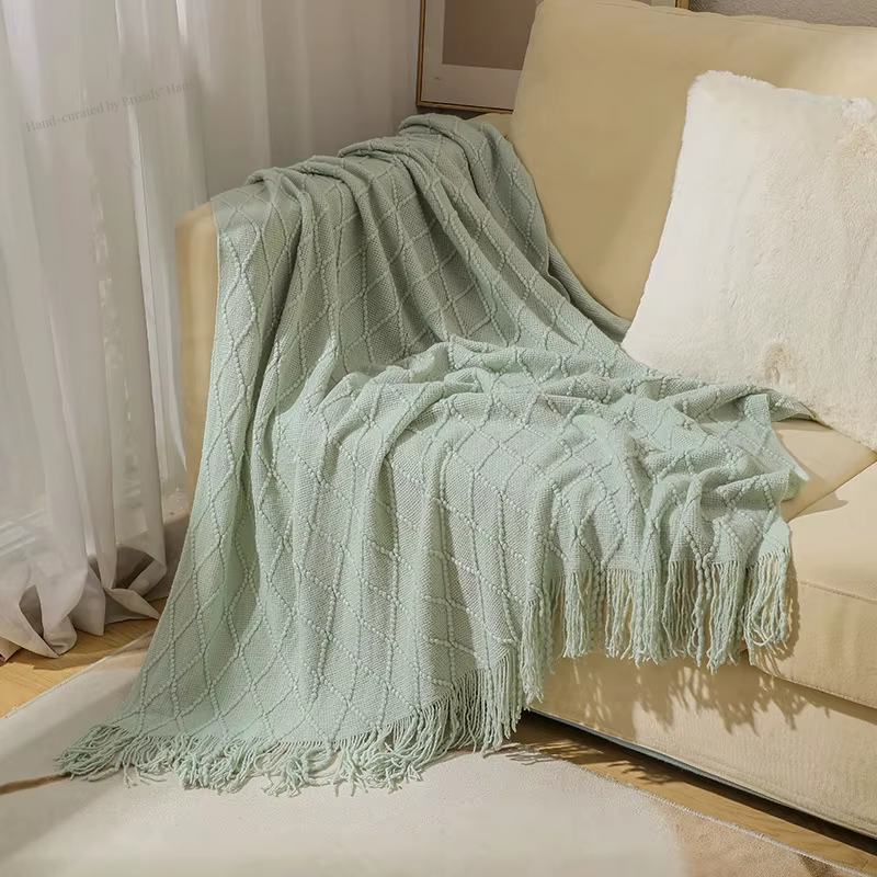 Nordic Knitted Throw Blankets w/Tassels 