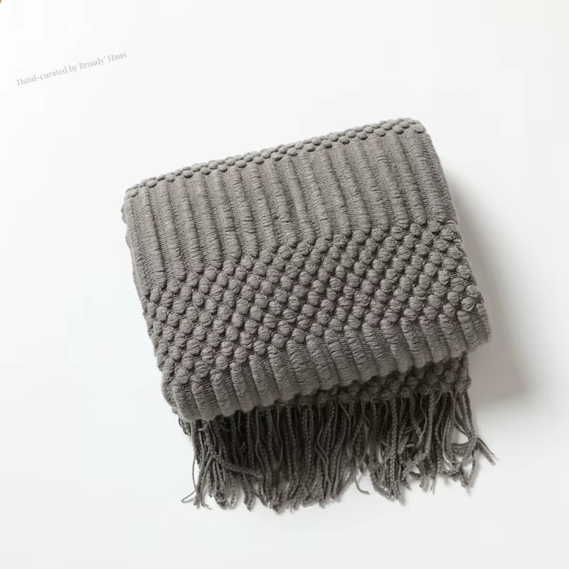 Nordic Knitted Throw Blankets w/Tassels 