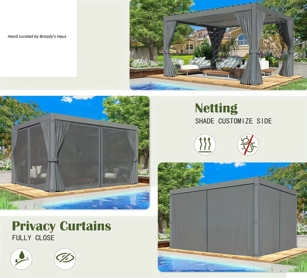 10' x 12' Aluminum Louvered Adjustable Waterproof Roof Pergola