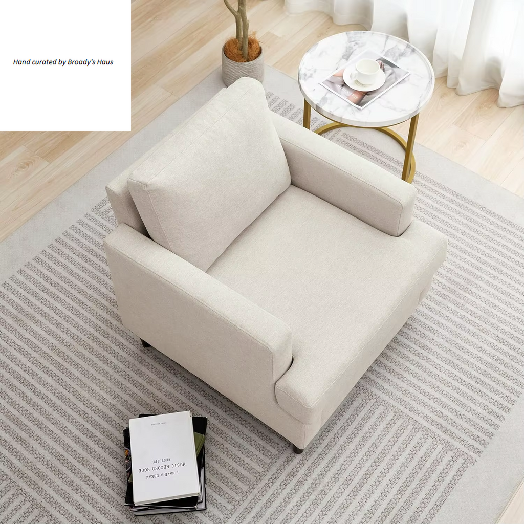 Mid-Century Modern Linen Fabric Armchair 