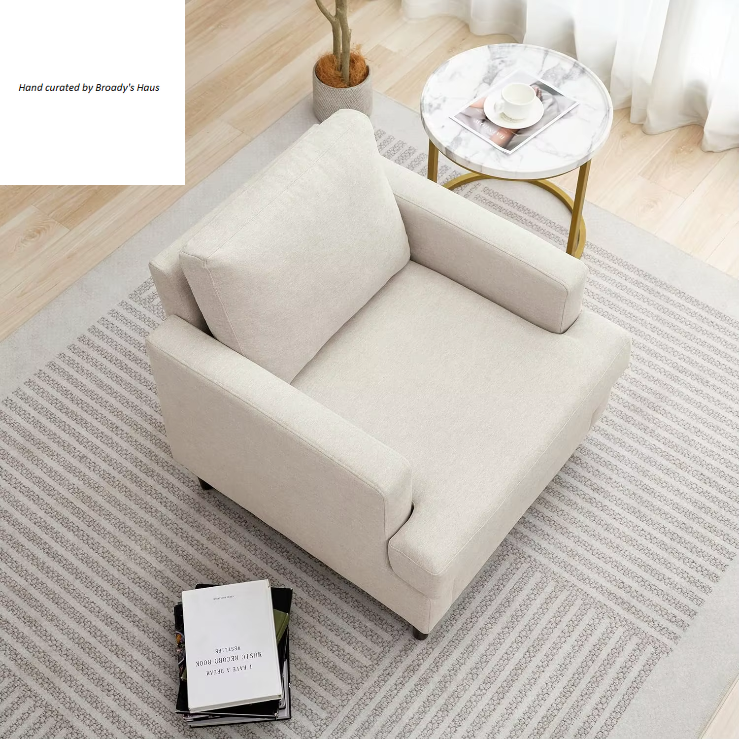 Mid-Century Modern Linen Fabric Armchair 