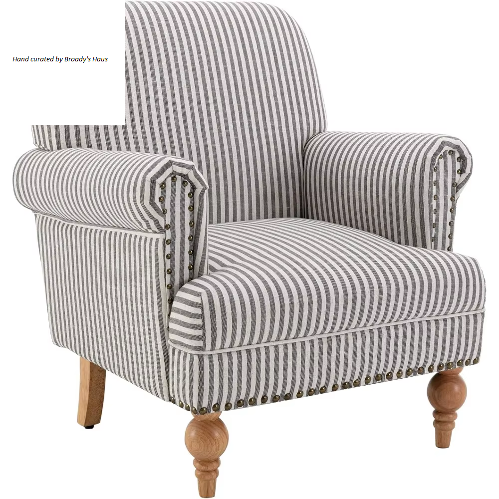 Mid-Century Modern Linen Upholstered Accent Chair w/Nailhead Trim 