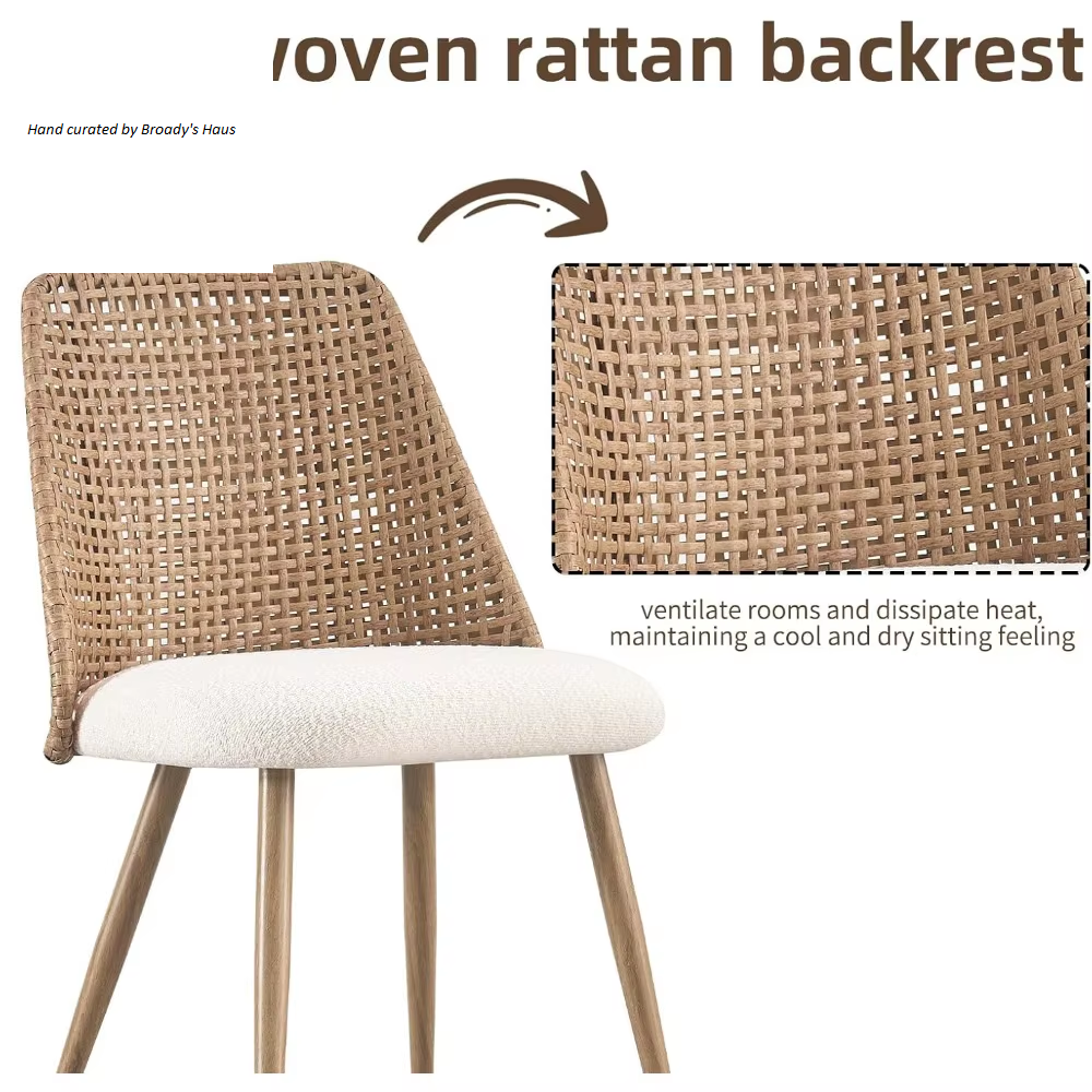Modern Rattan and Boucle Dining Chairs - Set of 4