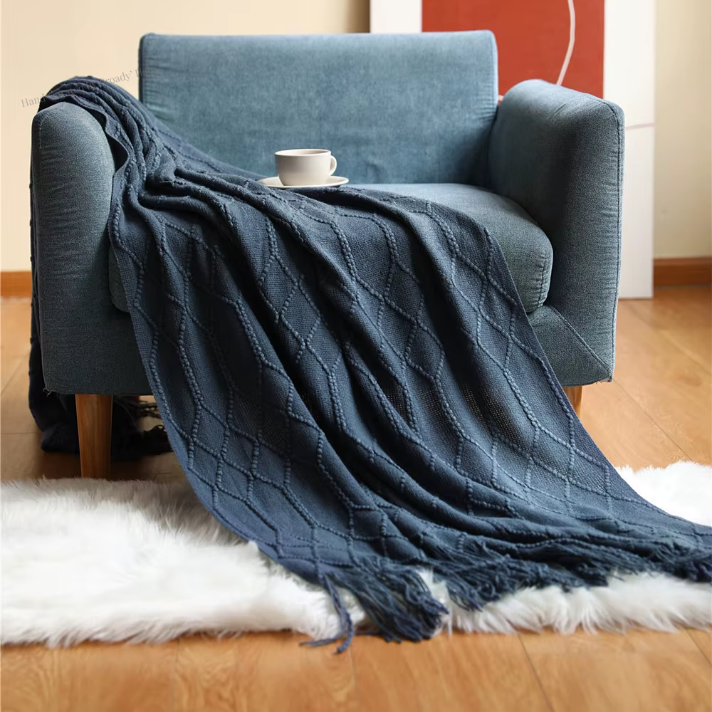 Nordic Knitted Throw Blankets w/Tassels 