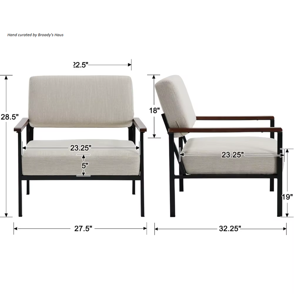 Mid Century Modern Linen Upholstered Accent Chairs - Set of 2